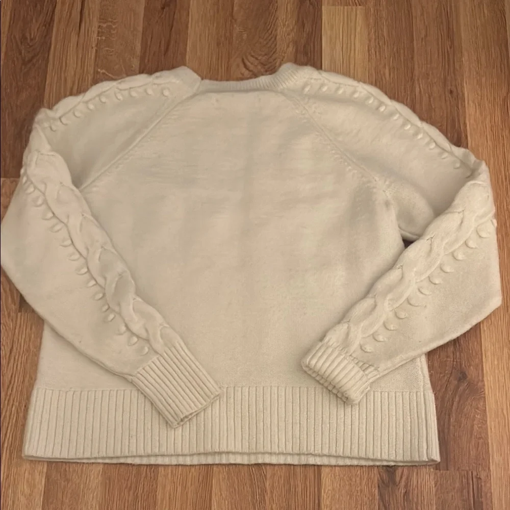 LOFT Cream Cable Knit Crew Neck Sweater - Picture 3 of 3